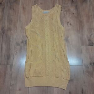 Peruvian Connection Yellow Cable Knit Sweater Dress Women's Size Medium